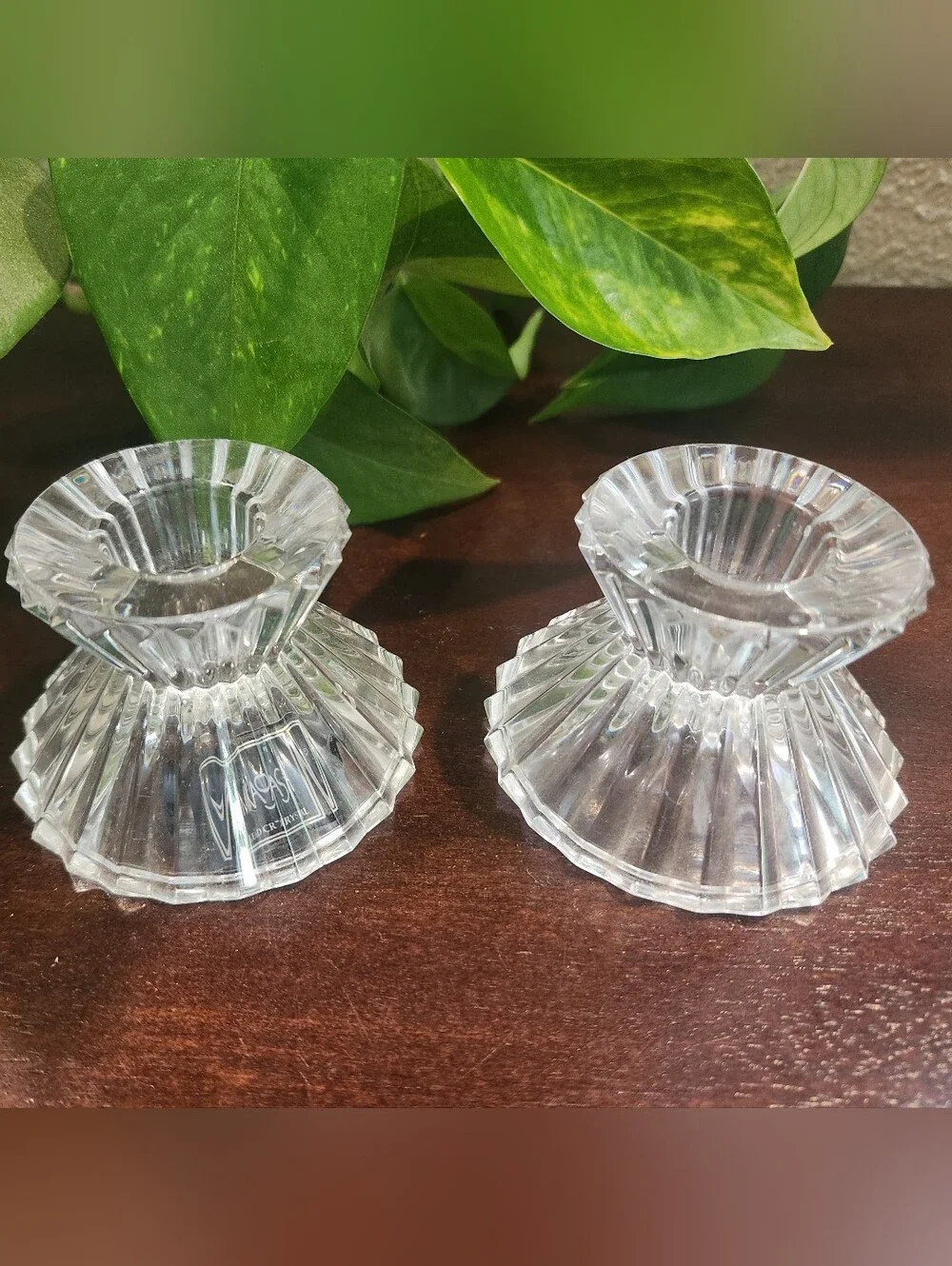 Vintage Mikasa Diamond Fire Crystal Taper Candle Holder Pair
